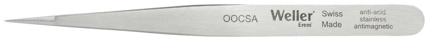 Une pince brucelles fine en acier inoxydable portant l'inscription 'Welter Swiss Made'. Adaptée aux travaux de précision tels que le montage électronique.