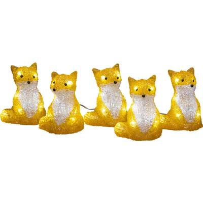'Guirlande lumineuse de renards à cinq personnages, orange et blanc, rayonnante. Décorative pour l'intérieur ou l'extérieur.'