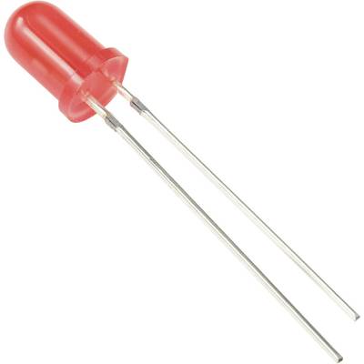 Une LED rouge avec deux bornes métalliques, généralement utilisée dans les circuits électroniques pour l'indication ou l'éclairage.