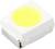 Un petit chip LED carré avec une surface lumineuse jaune sur un boîtier blanc.