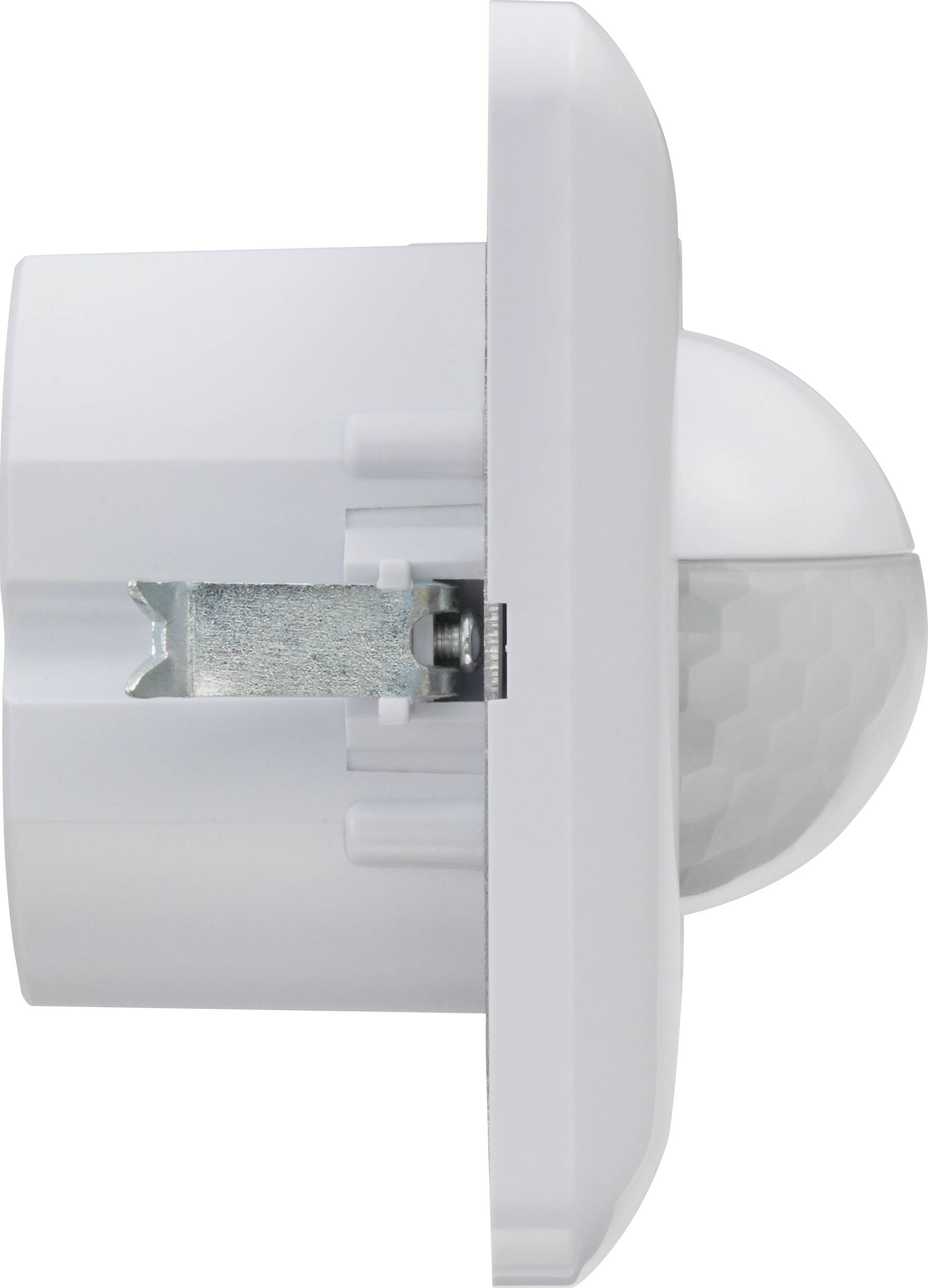 Un détecteur de mouvement blanc au design hémisphérique, monté sur un mur, destiné à détecter les mouvements dans la pièce.