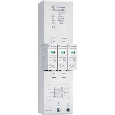 Un dispositif de protection contre les surtensions (DPS) avec trois modules de protection. Fabriqué dans l'UE. Développé pour la protection des tensions dans les systèmes électriques.