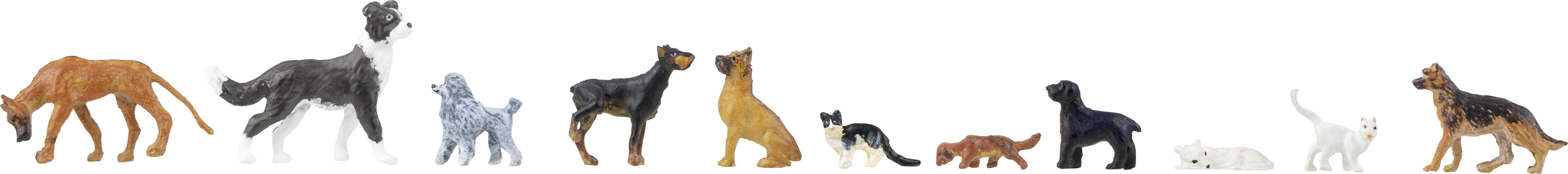 Faller H0 Chiens et chats peint, debout, allongé