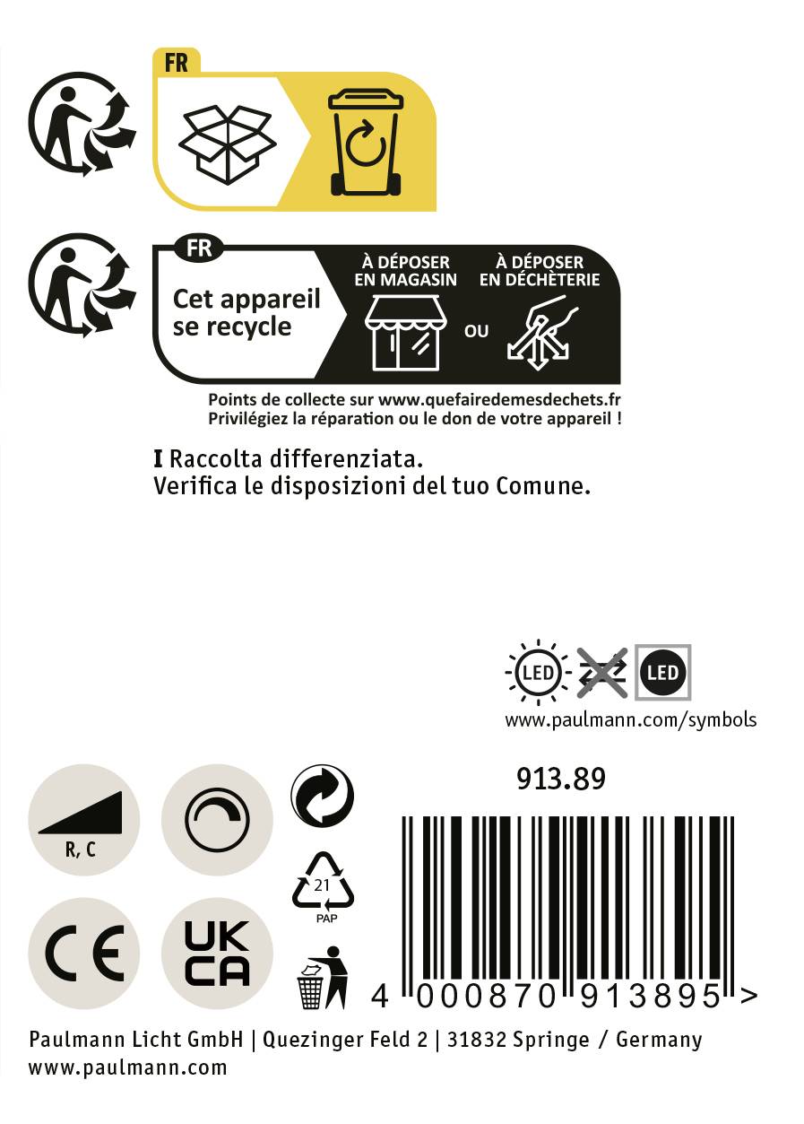 Cet appareil est recyclé. Des symboles indiquent les possibilités de recyclage et d'élimination dans les magasins ou les décharges. Lien web inclus.
