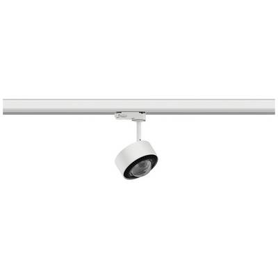 Un luminaire blanc est suspendu à une rail.