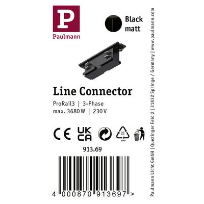'Panneau avec l'image d'un connecteur de ligne noir mat Paulmann pour ProRail3, 3 phases, max. 3680W, 230V.'