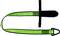 Sangle de serrage verte avec embout noir et boucle, utilisée pour attacher et sécuriser des objets.