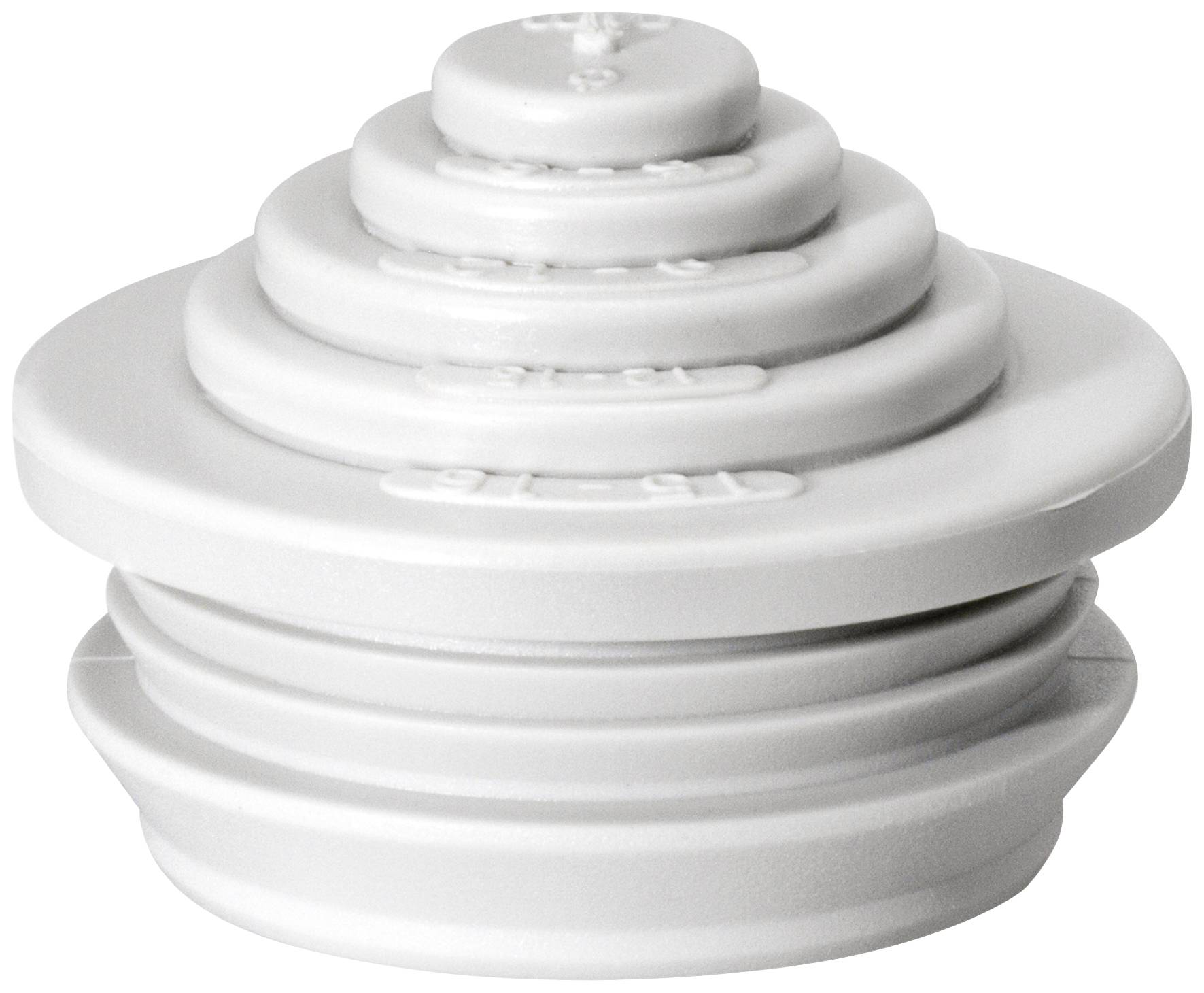 Objet gris, spiralé et plastique à plusieurs niveaux, ressemblant à une tour empilée.