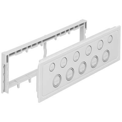 'Groupe de neuf boutons ronds, répartis uniformément dans un cadre rectangulaire. Les boutons sont marqués de différentes manières.'