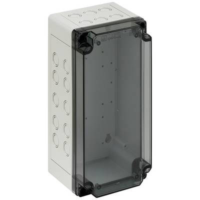 Boîtier électronique avec couvercle fumé transparent, design robuste, adapté pour protéger les composants électroniques dans les environnements industriels.