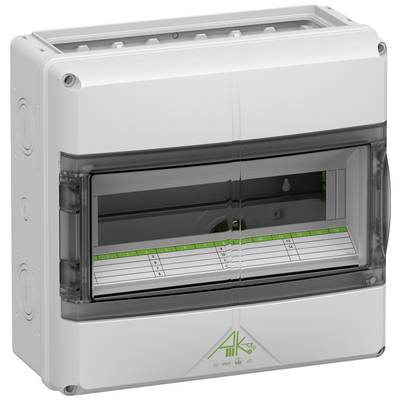 Boîte de dérivation en plastique gris-blanc avec couvercle transparent, adaptée aux composants électriques en intérieur.