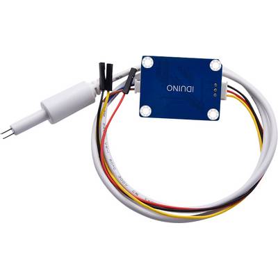 Composant électronique avec un circuit imprimé bleu et plusieurs câbles, probablement un capteur ou un adaptateur ; le mot 'Arduino' est visible.