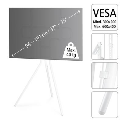 Support de télévision adapté aux écrans de 37" à 75" et supportant jusqu'à 40 kg. Compatible avec les supports VESA 300x200 à 600x400.