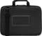 Un sac pour ordinateur portable noir avec poignée et bandoulière, de forme rectangulaire. Il dispose d'une poche avec une fenêtre sur l'avant.