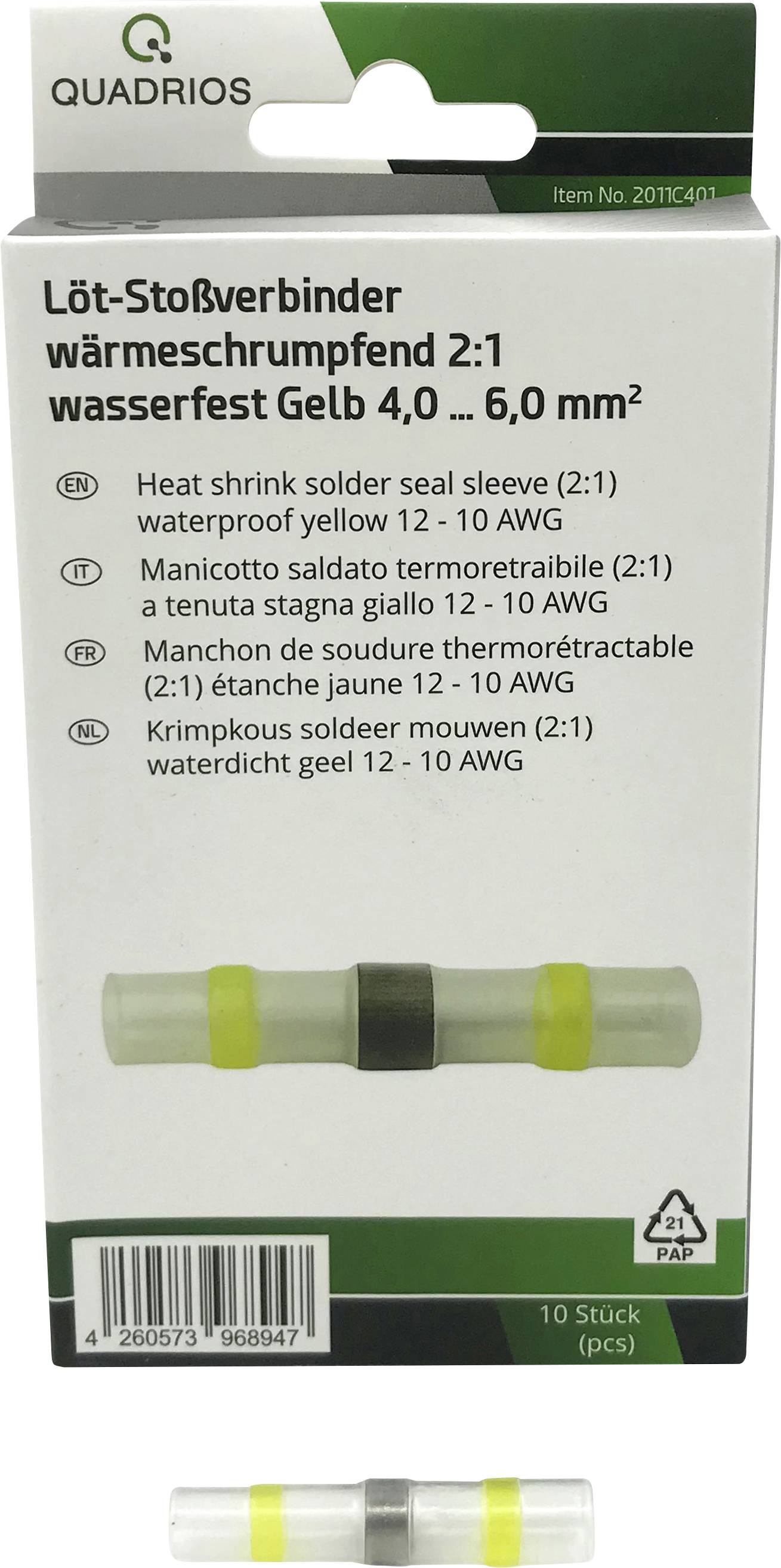 Quadrios 2011C401 Prolongateur 4 mm² 6 mm² entièrement isolé jaune 10 pc(s)