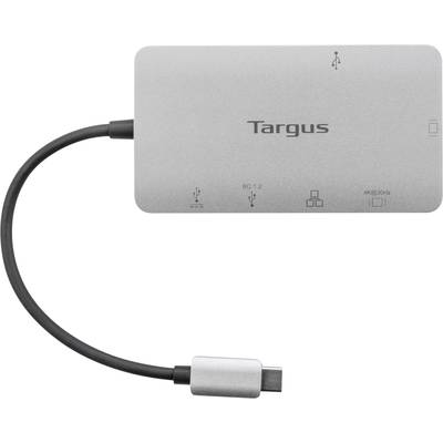 Un hub USB Targus gris avec plusieurs ports : USB, HDMI et câble USB-C.