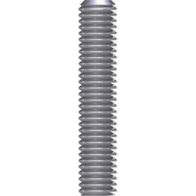 Tête de vis métallique grise avec un filetage régulier, alignée verticalement, à surface brillante.