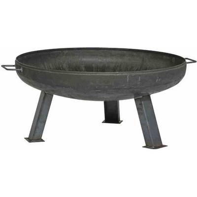 Bol en métal reposant sur trois pieds, utilisé comme brasero pour un usage extérieur ou de jardin. Construction robuste, résistant aux intempéries.