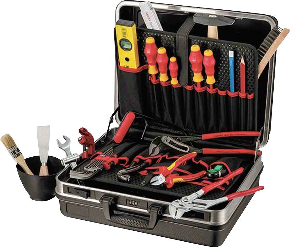 Une boîte à outils ouverte contenant divers outils manuels tels que des tournevis, des pinces et des clés à vis, organisés et prêts à l'emploi.