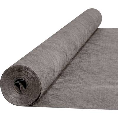 Un grand rouleau de géotextile non-tissé gris foncé déroulé ; utilisé pour la stabilisation, le drainage ou la séparation dans le domaine de la construction.