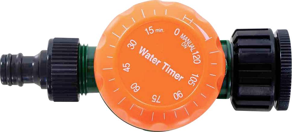 Horloge de commutation de temps pour eau avec cadran orange et échelle de 0 à 120 minutes.