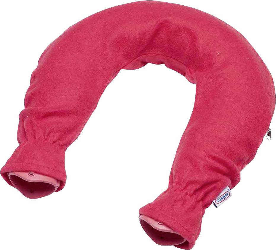 Petit coussin cervical rouge avec housse en tissu doux, idéal pour se détendre et soutenir la nuque lors des voyages ou du repos.