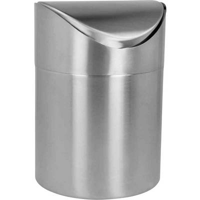 Une poubelle métallique au couvercle arrondi, facile à ouvrir. Adaptée pour une utilisation dans les cuisines modernes ou les bureaux.