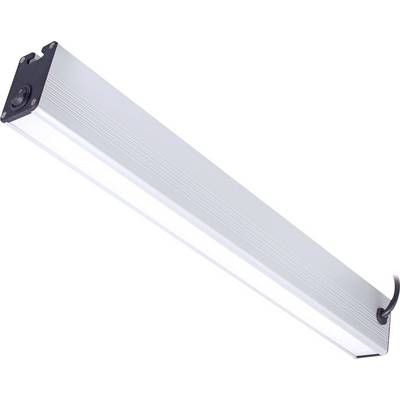 Une barre lumineuse LED rectangulaire dans un boîtier métallique, connectée par un câble noir en haut de l'appareil.