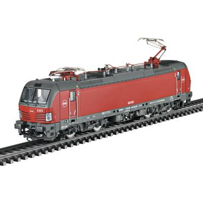 Locomotive électrique rouge de la DB sur des rails, vue latérale.