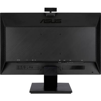 Dos d'un moniteur noir avec logo de marque, socle de support et différents ports de connexion.