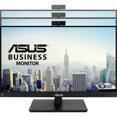 Un moniteur d'affaires ASUS affiche un écran de ville avec des gratte-ciels, dont l'Empire State Building. Le logo du moniteur est placé au premier plan.