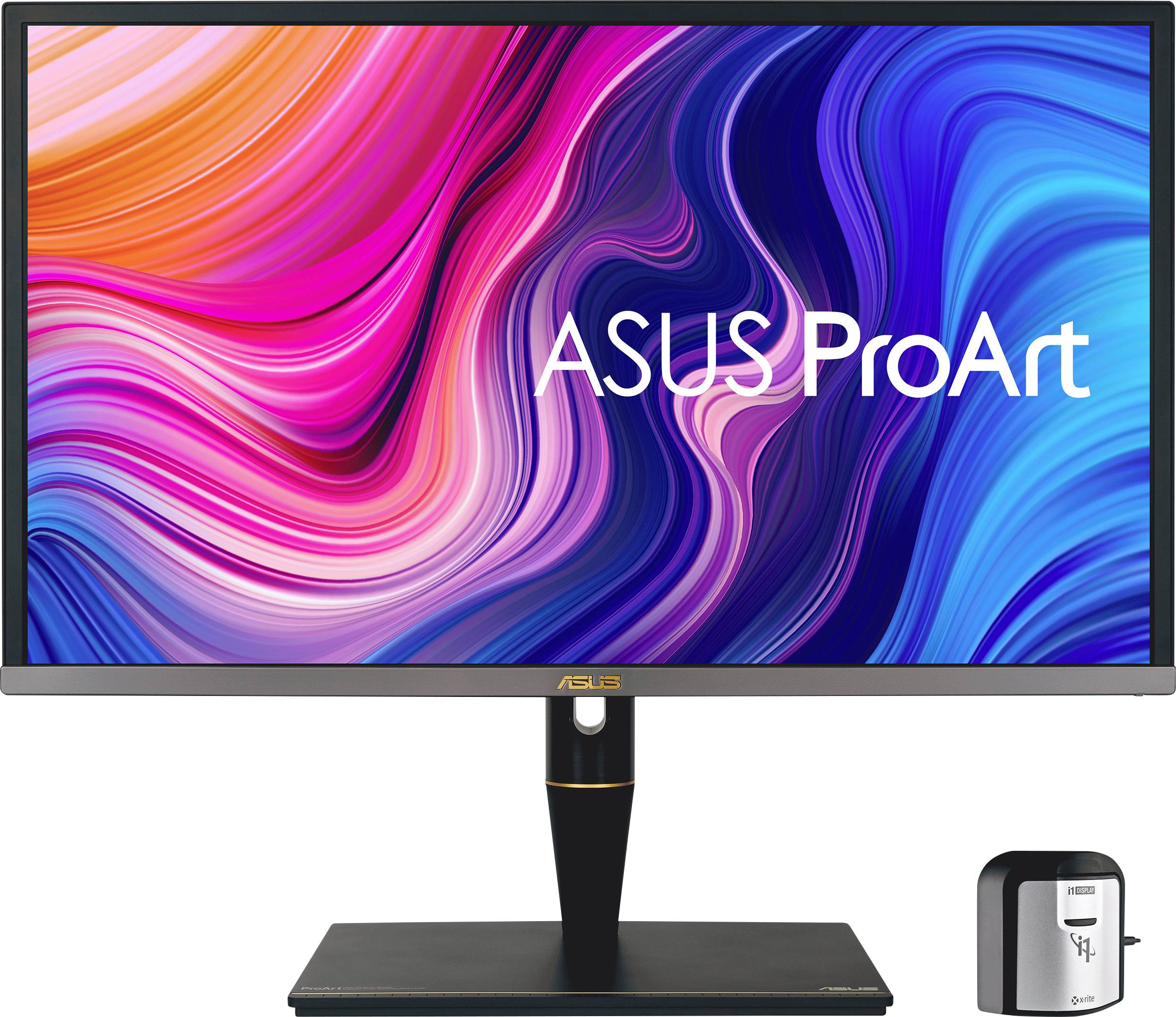 Un moniteur Asus ProArt avec un arrière-plan abstrait aux couleurs vives, adapté aux applications graphiques et de design professionnelles.