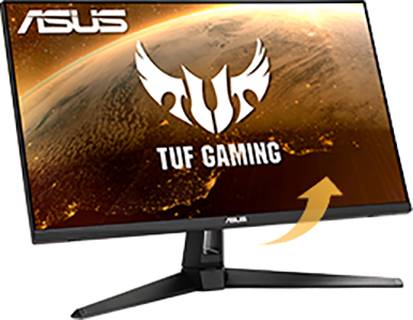 Moniteur 'ASUS TUF Gaming' avec un écran spatial, montrant une surface lumineuse et structurée d'une planète.