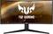 Un écran gaming incurvé ultra-large d'ASUS portant l'inscription 'TUF Gaming' et un logo sur un fond spatial.