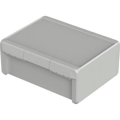 Un conteneur rectangulaire gris en plastique avec un couvercle amovible. Adapté au stockage ou au transport de petits objets.