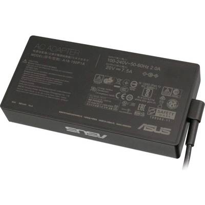 Bloc d'alimentation AC noir d'Asus avec spécifications techniques sur le dessus, tension : 20V, intensité : 7,5A.