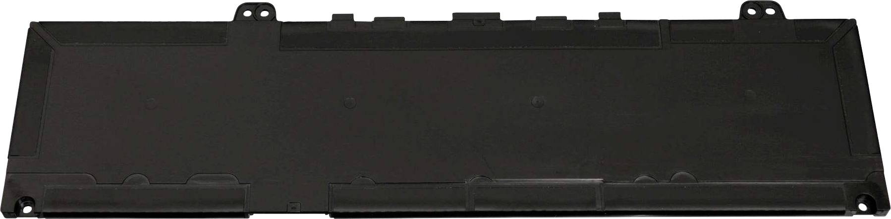 Une batterie rectangulaire, plate et noire pour un modèle d'ordinateur portable est présentée.
