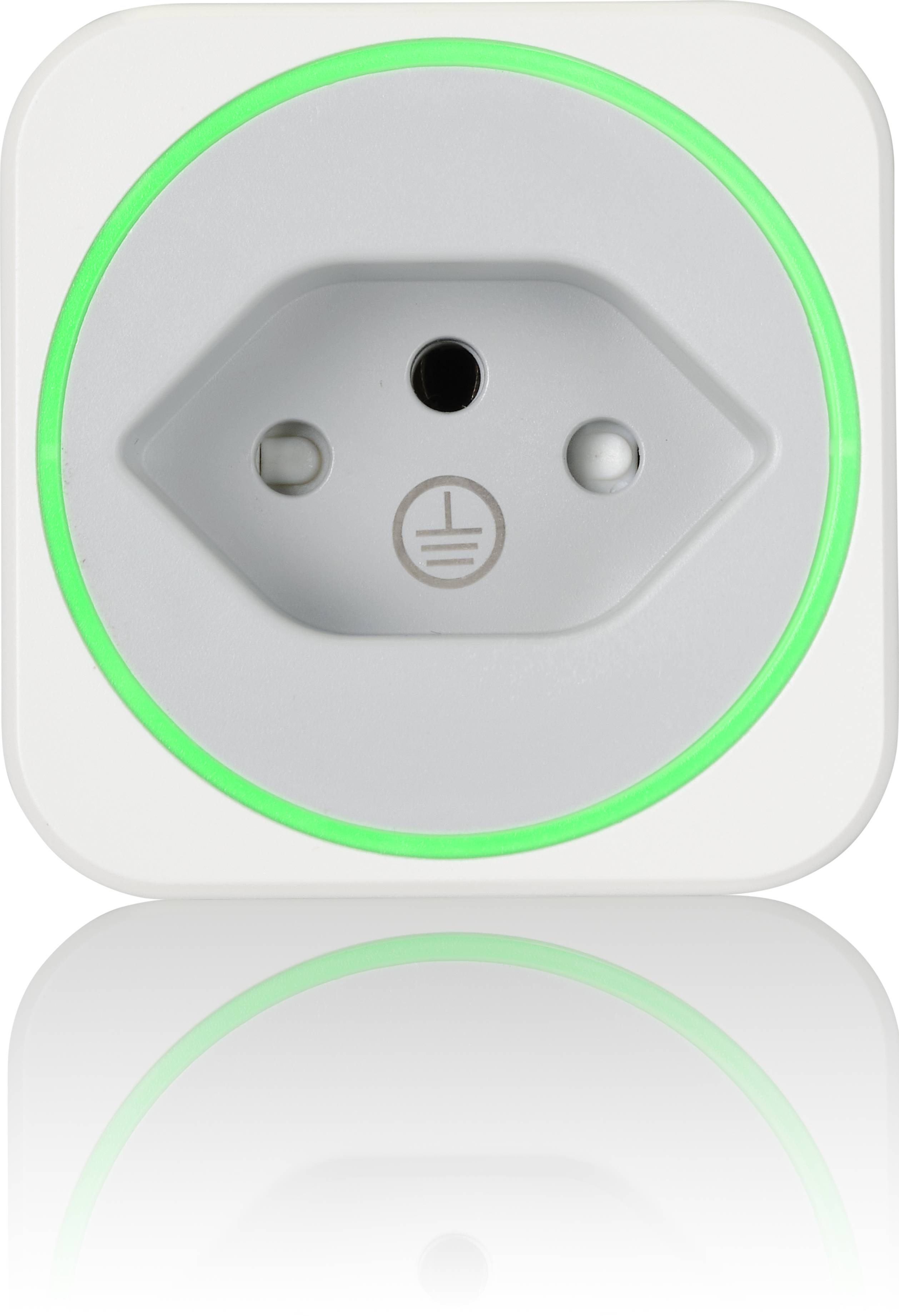 Prise électrique blanche avec anneau lumineux vert.