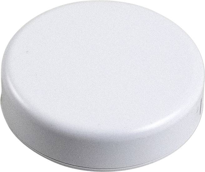 Un bouchon de bouteille blanc et rond sur un fond blanc.