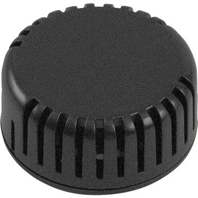 Couvercle en plastique noir de forme ronde avec des côtés cannelés pour une meilleure prise en main.