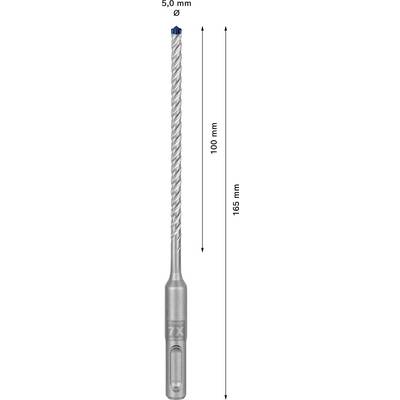 Le foret sur l'image a un diamètre de 5,0 mm et une longueur totale de 165 mm, avec une zone de travail de 100 mm.