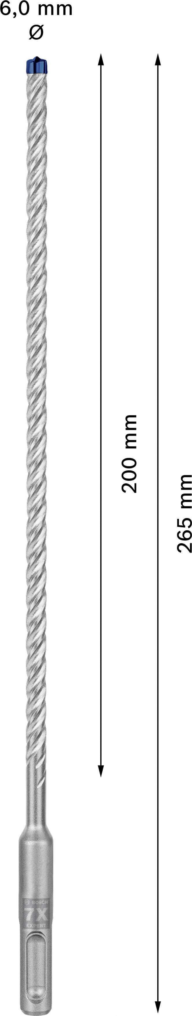 'Foret de 6,0 mm de diamètre, 200 mm de long, 265 mm de longueur totale.'
