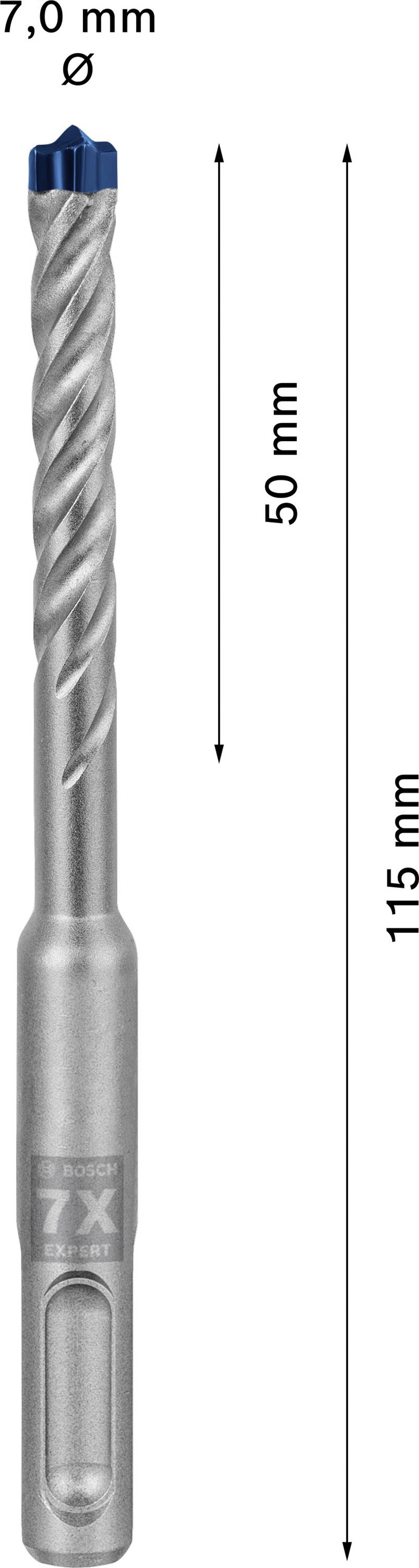 Foret de 7,0 mm de diamètre et 115 mm de longueur. Marquage à 50 mm.