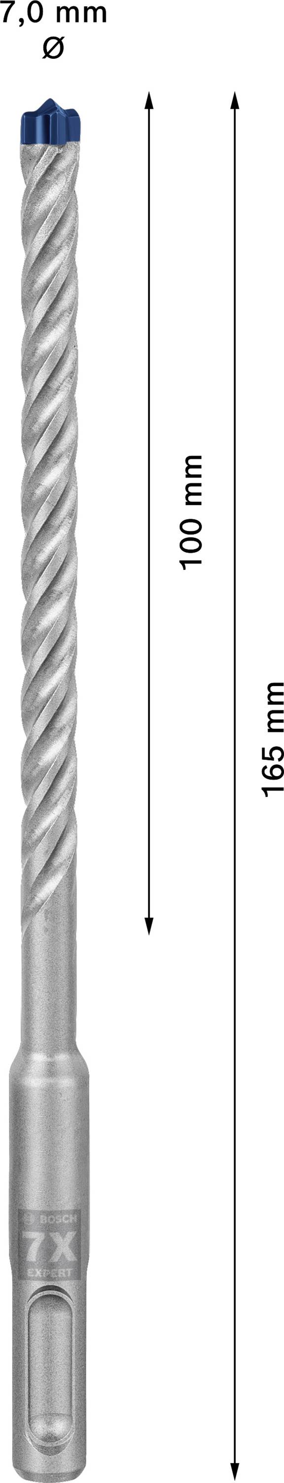 Foret de 7 mm de diamètre et de 165 mm de longueur totale. La zone utile mesure 100 mm.