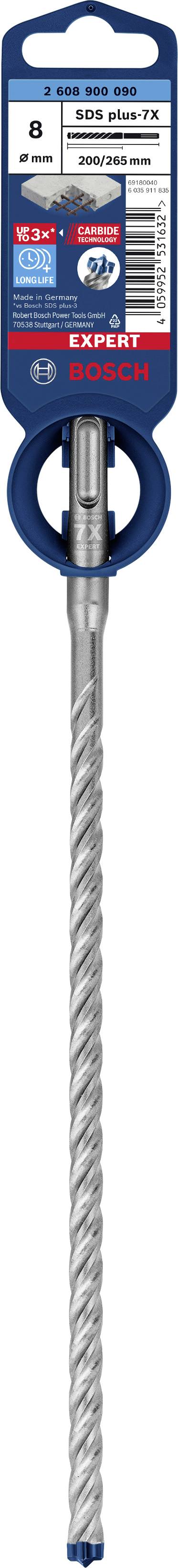 Emballage de foret avec détails techniques : 'TEC A1', foret à béton, diamètre 10 mm, longueur 200 mm, décoré du logo de marque.