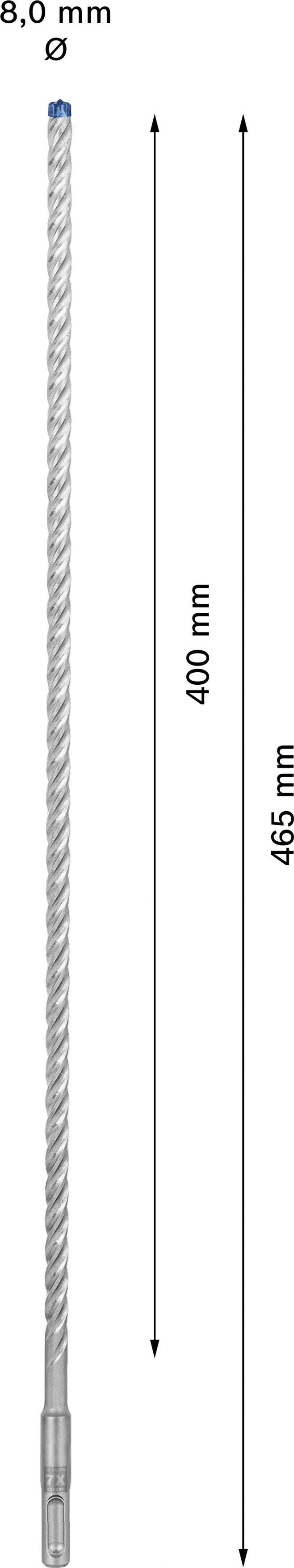Foret à motif hélicoïdal, diamètre 8 mm, longueur totale 465 mm, longueur utile 400 mm.