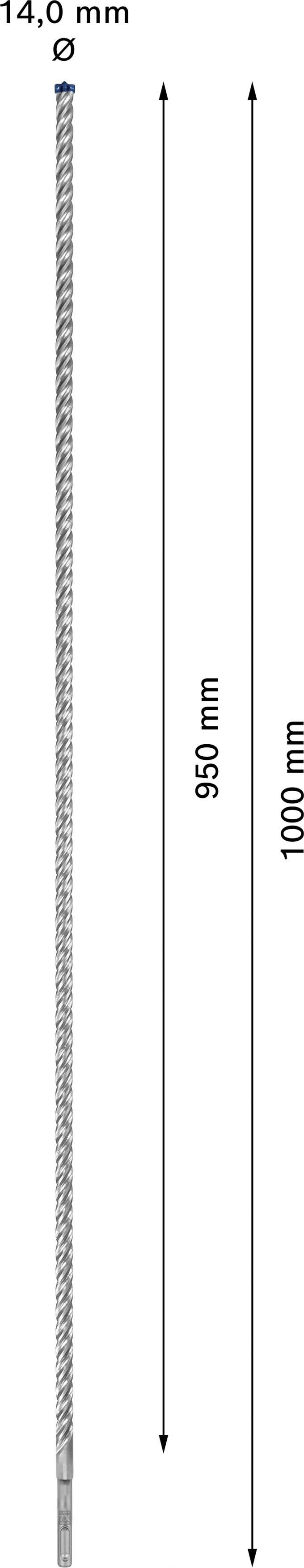 Tige en acier de 14,0 mm de diamètre, d'une longueur de 1010 mm, visible sous forme de ligne pointillée avec des pointes aux deux extrémités.