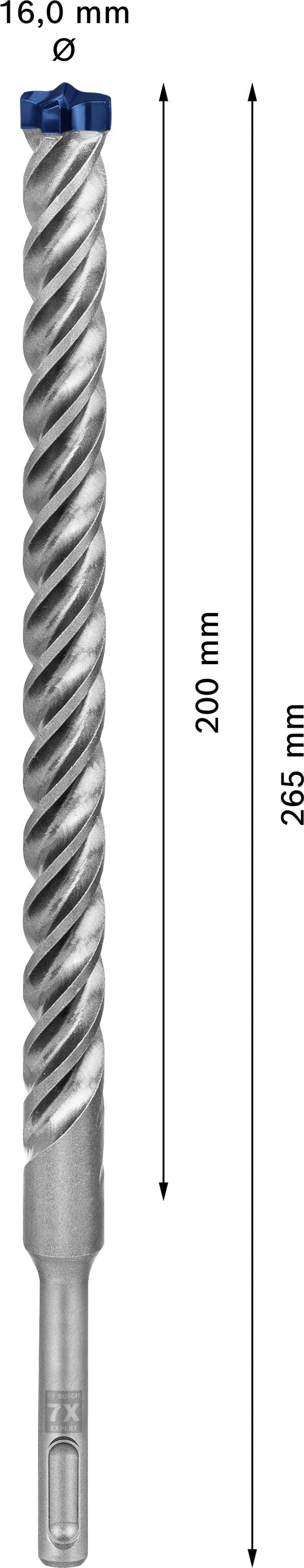 Foret de 16,0 mm de diamètre et de 265 mm de longueur. La partie principale fait 200 mm de long.