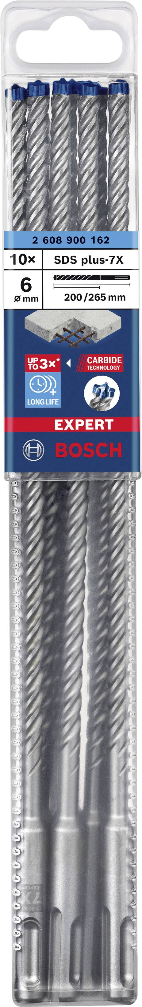 Coffret de forets à béton Bosch Expert. Contient cinq forets gris de 6 mm de diamètre dans un emballage transparent. Adapté pour le béton.