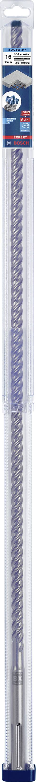 Un foret dans un emballage transparent, avec une arête de coupe spiralée et une étiquette bleue sur le dessus.